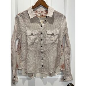 Free People Striped Floral Patchwork Button Up Shirt Women's XS